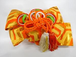 アンティーク　毘沙門亀甲模様織出し子供用リボン作り帯